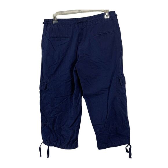 Norma Kamali Navy Wide Leg Cargo Cropped Pants Capri Size 4 Cotton W32 x L19 - Picture 2 of 8